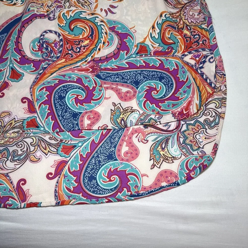 Figueroa & Flower Tunic Dress Womens XL Multicolor Paisley Boho Pocket Shirt EUC